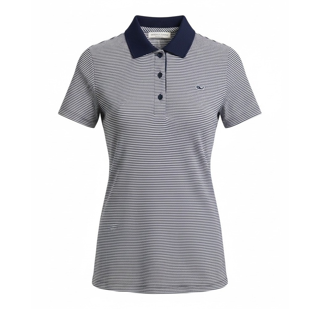 Vineyard Vines Women XS Performance Polo Shirt Navy White Striped Short Sleeve